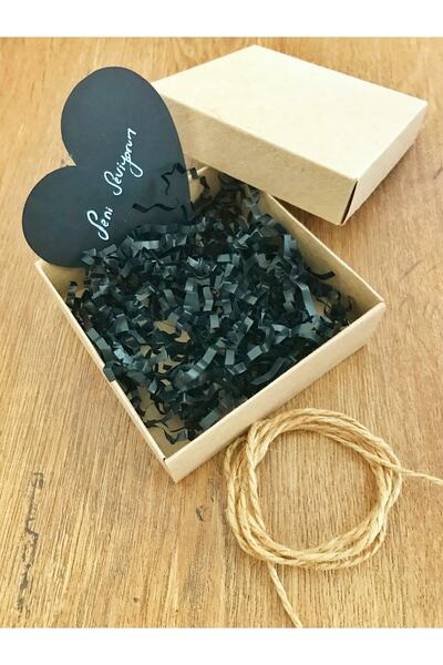 Zhayat Hediyelik Kraft Kutu Siyah Kırpık Dolgulu Kalpli Not Kağıtlı Jüt İpli ...