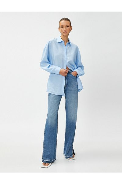 Koton Hemd - Blau - Oversized