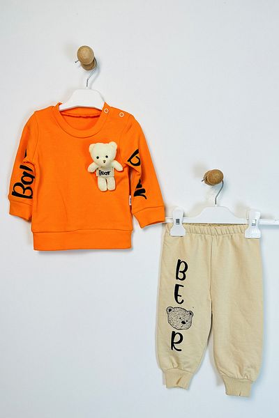 ADABEBEK Bear Patterned Baby Bottom and Top Set with Cotton Teddy Bear Accessories