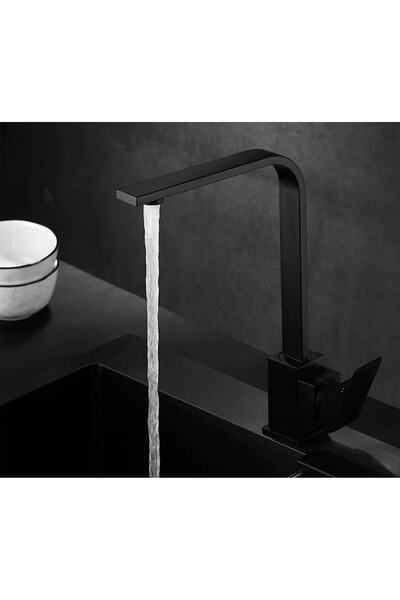 İSAOĞLU YAPI Mat Siyah Evye Bataryası Siyah Grape Mutfak Armatür Kare Tasarım...