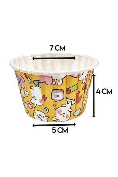 Parti dolabı 50-Piece Yellow Rabbit Printed Muffin Cake Mold, Easter Rainbow Cupcake Capsule That Does Not Disintegrate in the Oven