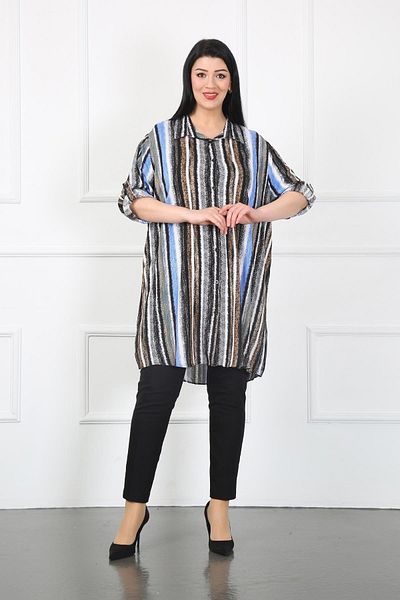 By Alba Collection Women's Multicolored Cotton Viscose Large Size Tunic Gray