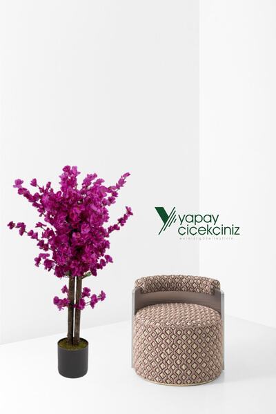 YAPAY ÇİÇEKÇİNİZ Gri Saksıda Mor Renkli Yapay Bahardalı Ağacı 100 Cm
