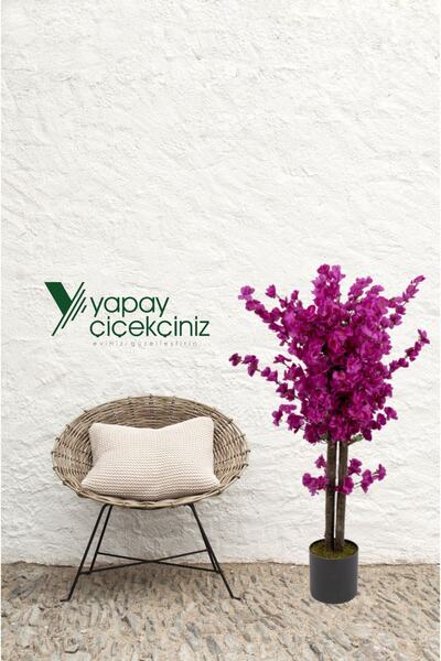 YAPAY ÇİÇEKÇİNİZ Gri Saksıda Mor Renkli Yapay Bahardalı Ağacı 100 Cm