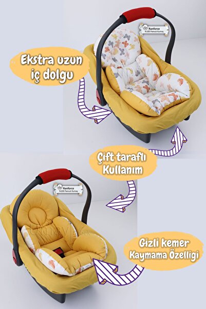 Umaybebek 4 Parça - Puset Örtüsü, Bel Destekli Bebek Arabası Minderi, Puset Minderi, Puset Çarşafı - Tutmalı