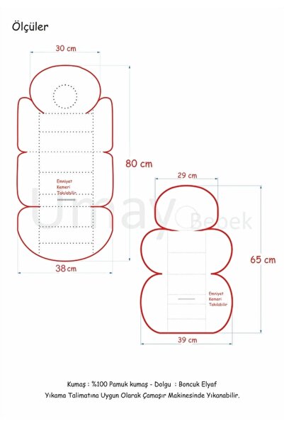 Umaybebek 4 Parça - Puset Örtüsü, Bel Destekli Bebek Arabası Minderi, Puset Minderi, Puset Çarşafı - Tutmalı