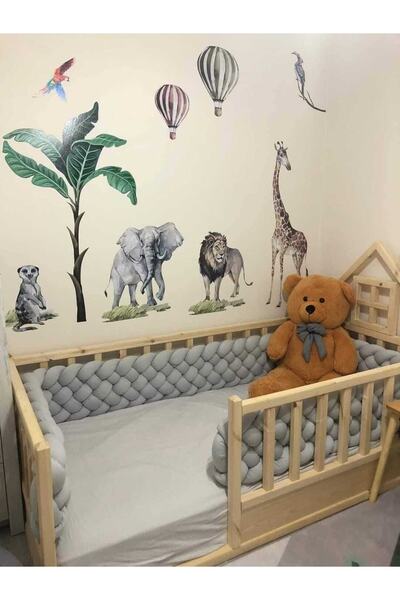 düğüm yastık 240 Cm 6 Örgü Beşik Korumalık - Açık Gri