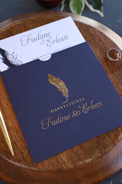 Pixel Davetiye 100 Adet - Yeni Model Davetiye - Lacivert Düğün - Nişan - Nika...