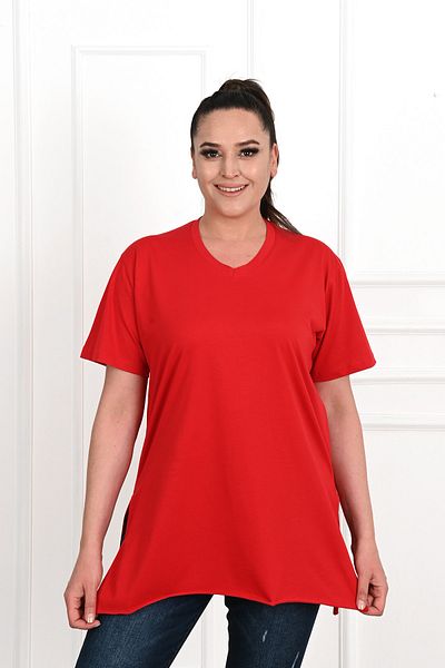 Koza Butik Women's V-Neck Slit Large Size T-shirt 1199-22