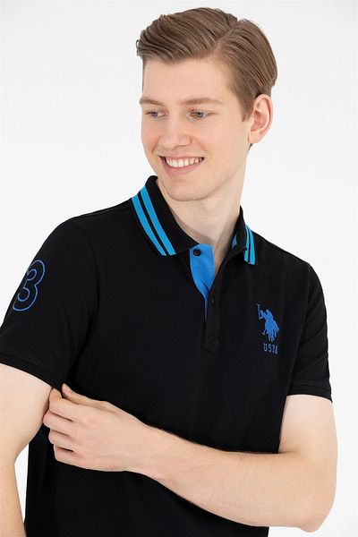 U.S. Polo Assn. Мъжка черна тениска с поло яка