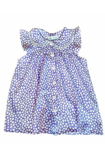 Pink Hippo Kids Rochie de vara fetita cu guler bebelus din dantela cu modele de flori