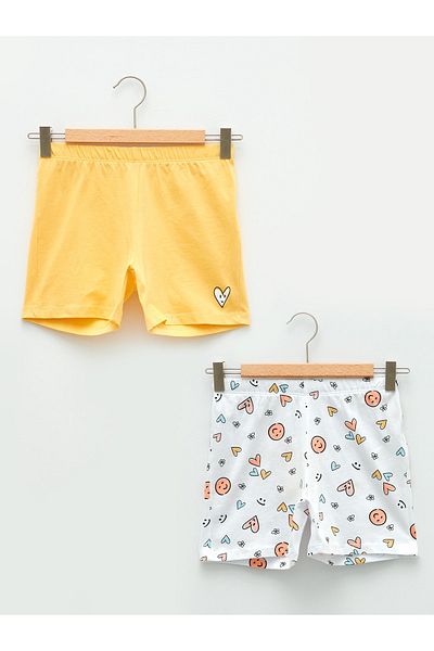 LC Waikiki Elastic Waist Printed Cotton Girl's Pajama Shorts 2-Piece