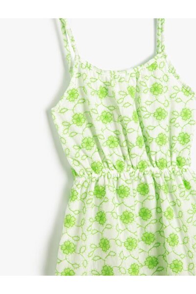 Koton Dívčí šaty s květinovými tenkými ramínky lemovanými volánky shromážděným v pase