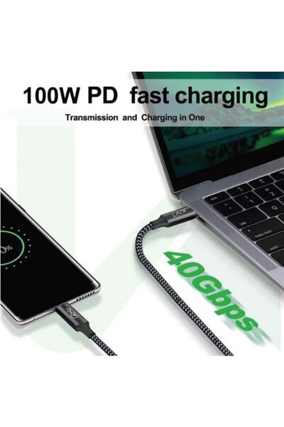 LivX Action Thunderbolt 4 Type C Kablo 100 W Pd Şarj 40 Gbps Veri Görüntü Kablosu Örgülü 1.8 M Th02