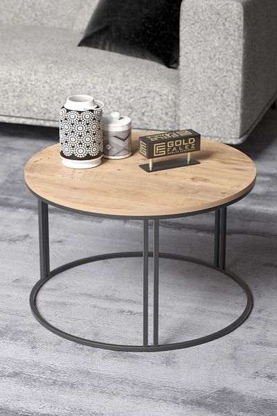 GOLDFALEZ Luxury Round Coffee Table in Walnut | Special Edition | 70cm Contemporary Design
