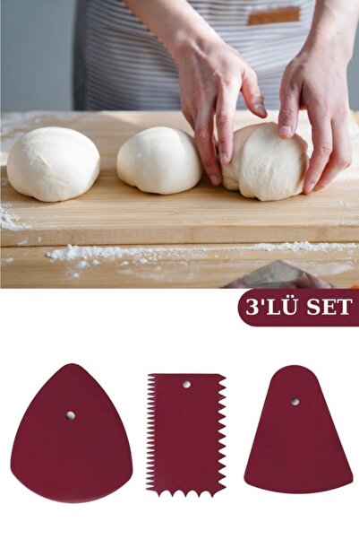 Flosoft 3'lü Hamur Kesici Kazıyıcı Dekoratör Set, Hamur Pasta Kek Kesme Kazıma Şekillendirme Seti