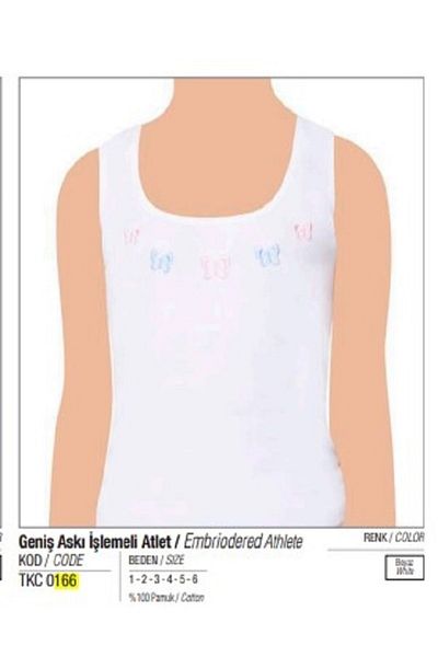 Tutku Pack of 12 Combed Cotton Wide Strap Embroidered Girls' Undershirt White 27220