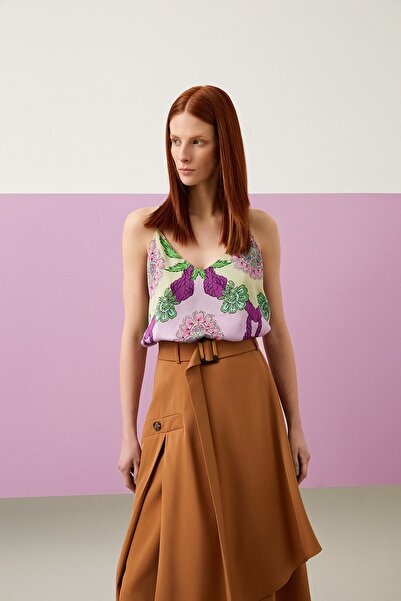 Jus De Pommes Desenli Ince Askılı V Yaka Bluz