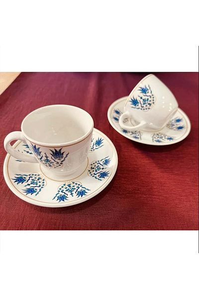 Hanedan Patterned Porcelain Turkish Coffee Cup Set for 2 Person