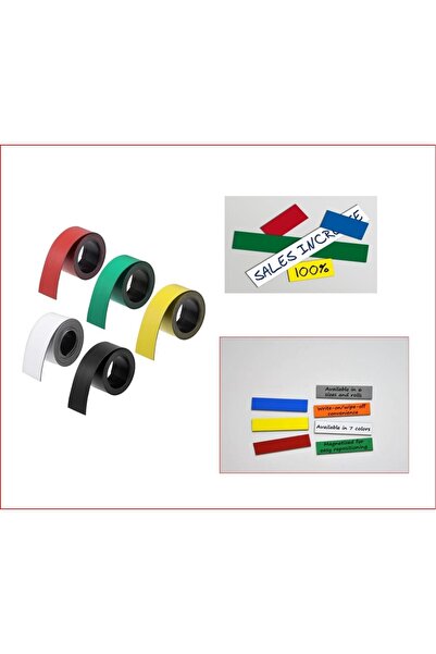 Hdg 5 Renk Şerit Mıknatıs Magnet Etiket Yaz Sil 2 Cm Genişlik - 2 Metrex 5 Re...