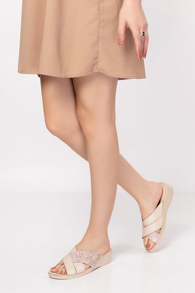 Akgün Terlik Women's Beige Snake Detail Genuine Leather Orthopedic Slippers