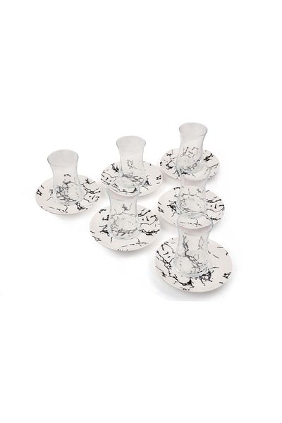Hanedan 12 Piece Black Marble Tea Set