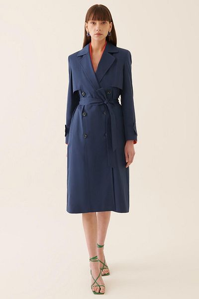 Perspective Adals Regular Fit Men's Collar Midi Length Navy Blue Color Women's Trench Coat