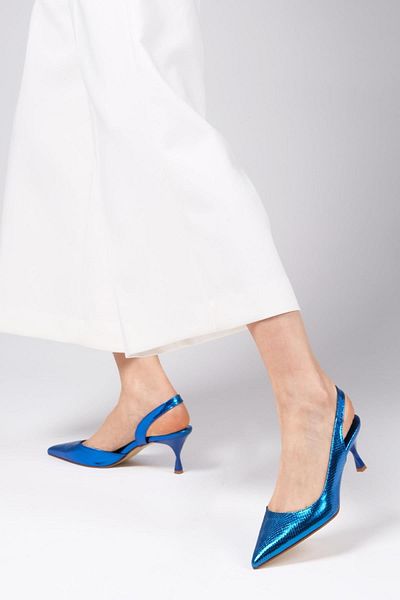 Mio Gusto Pantofi cu toc de damă cu model piele de șarpe de culoare albastru Saks metalic