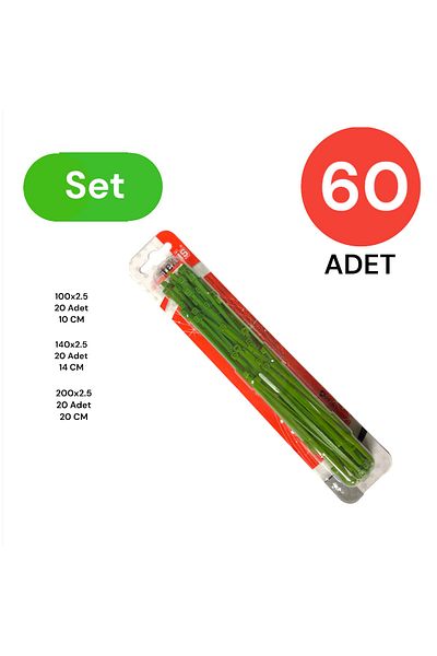 Tek-İş طقم مشبك ربطة كابل بلاستيك 100-150-200 × 2.5 مم أخضر (20 × 3) 60 قطعة