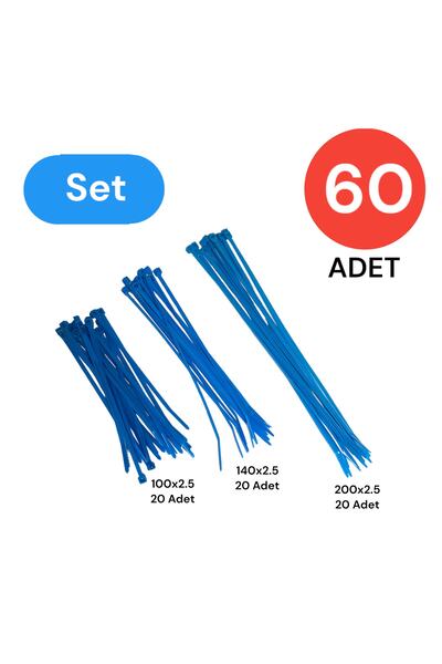 Tek-İş Plastik Kablo Bağı Klipsi Cırt Kelepçe Set 100-150-200 X 2.5 Mm Mavi (...