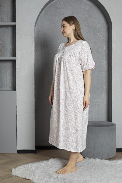 SEBOTEKS Button Collar Short Sleeve 100% Cotton Combed Cotton Plus Size Mother's Nightgown