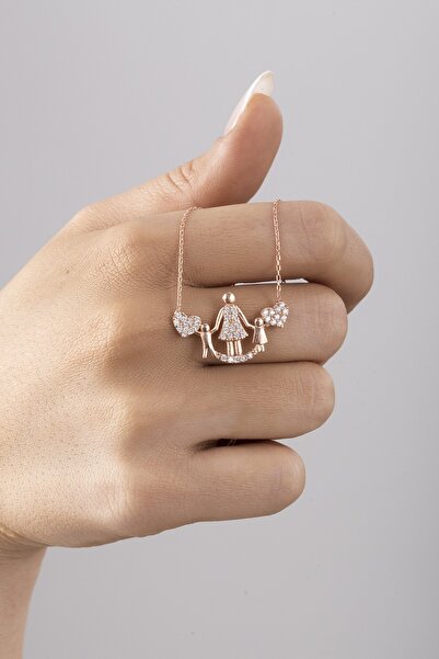 ESSARE 925 Ayar Gümüş Kalp Detay Anne Ve Bebekler Kolye