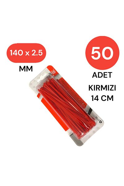Tek-İş مشبك ربطة كابل بلاستيك فيلكرو 140 مم × 2.5 مم أحمر 50 قطعة