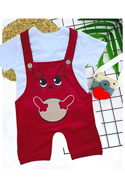inci wear Yenidoğan Bayramlık Kız Bebek Yazlık Salopet Ve Tulum Takım Kırmızı...