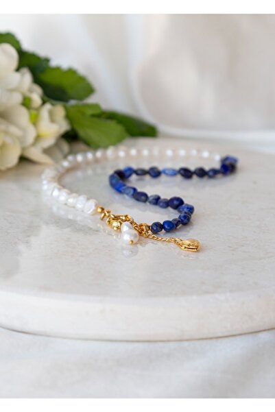 CHARMLUCKY Doğal Lapis Lazuli Taşı - Inci Kolye