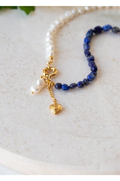 CHARMLUCKY Doğal Lapis Lazuli Taşı - Inci Kolye