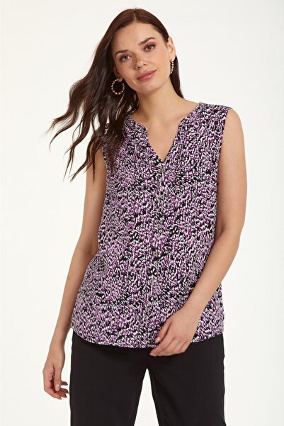 İKİLER Hakim Yaka Önü Düğmeli Kolsuz Bluz 023-3017