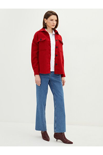 LC Waikiki Önden Düğme Kapamalı Düz Uzun Kollu Oversize Tüvit Kadın Gömlek Ceket