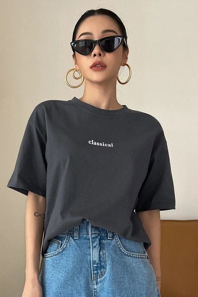 MODAGEN Unisex zakouřené klasické oversize tričko s potiskem