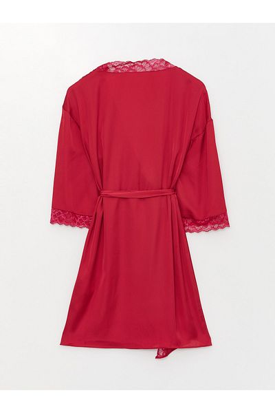 LC Waikiki Morgenmantel aus Satin mit Schalkragen und Spitzendetail für Damen