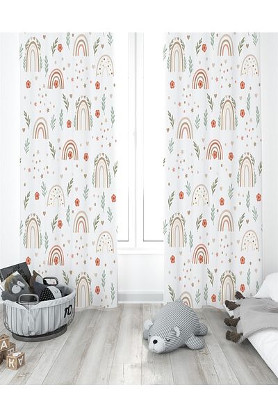 EVPANYA Cortina de fundal pentru cameră pentru copii cu model cu curcubeu floral (preț cu o singură aripă)