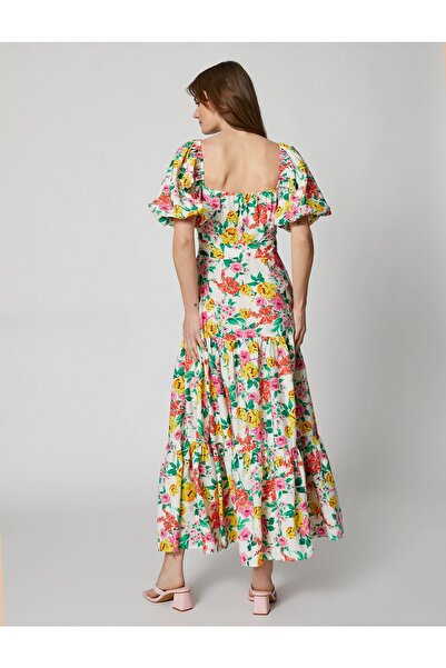 Koton Rochie lungă florală cu mânecă cu balon cu guler pătrat de damă 3sak80257ew