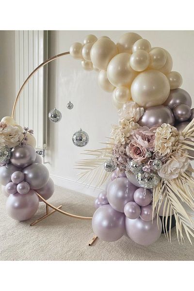 Çemrek Süs Parti Promise Engagement Birthday Background Balloon Chain Set 80 Pieces Balloon And Chain Sea Sand Chrome Pink