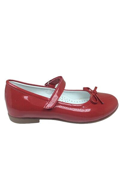 ORTAÇ Red Patent Leather Mustache Bow Girls' Ballerina Shoes