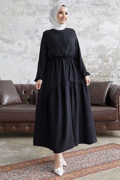 InStyle Merya Tunnelgürtel, weiches Ayrobin-Kleid – Schwarz