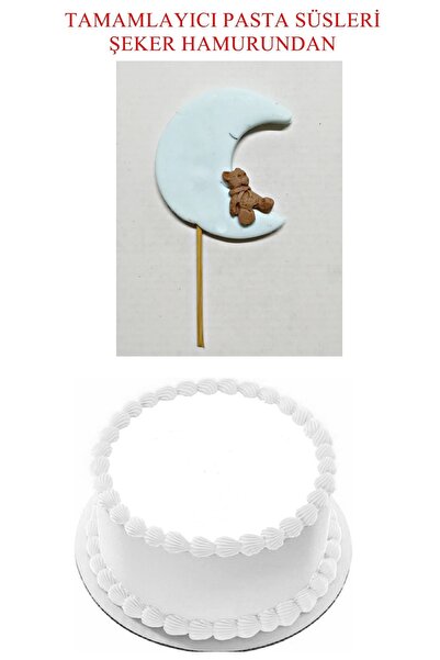 Pasta9 Şeker Hamurundan Pasta Tamamlayıcı Süs Ayıcıklı Ay Modeli