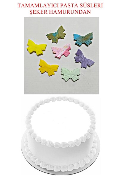 Pasta9 Şeker Hamurundan Pasta Tamamlayıcı Süs Kelebekler Modeli
