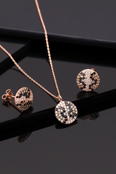 Miavi Silver 925 Ayar Gümüş Beyaz Zirkon Daire Tasarım Kolye Küpe Takı Seti