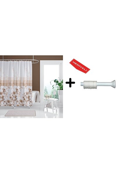 Zethome Banyo Duş Perdesi 4131 120x200 Perde Borusu Askı Aparatı 90x130 Hediyeli