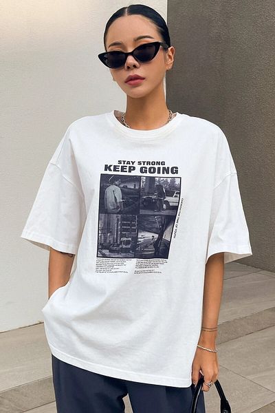 MODAGEN Унисекс бяла тениска с щампи Stay Strong